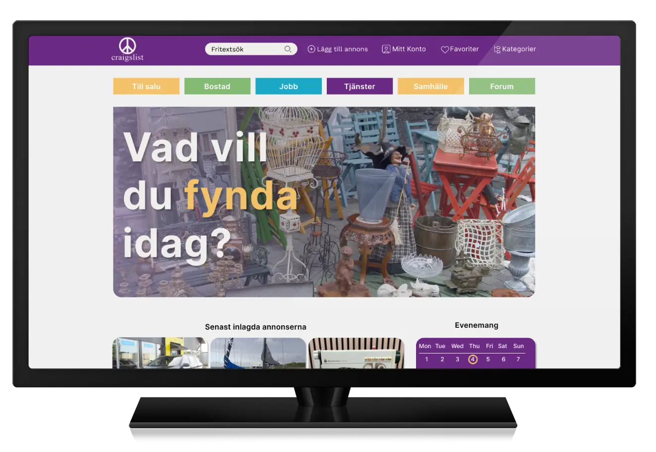 Schoolproject showing redesign of Craigslist website