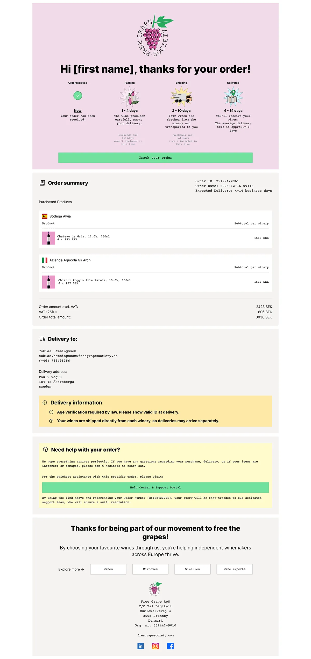 Design showing confirmation after completed purchase